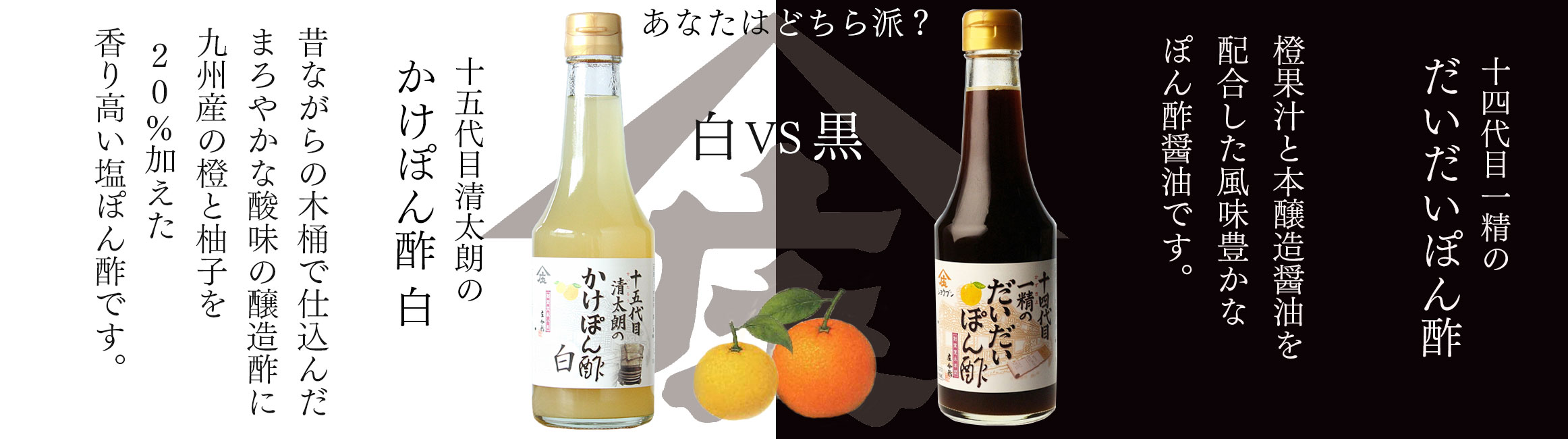 ぽん酢,だいだいぽん酢,かけぽん酢,かけぽん酢白,白ぽん酢,黒ぽん酢,橙,柚子しろぽん酢,酢,庄分酢